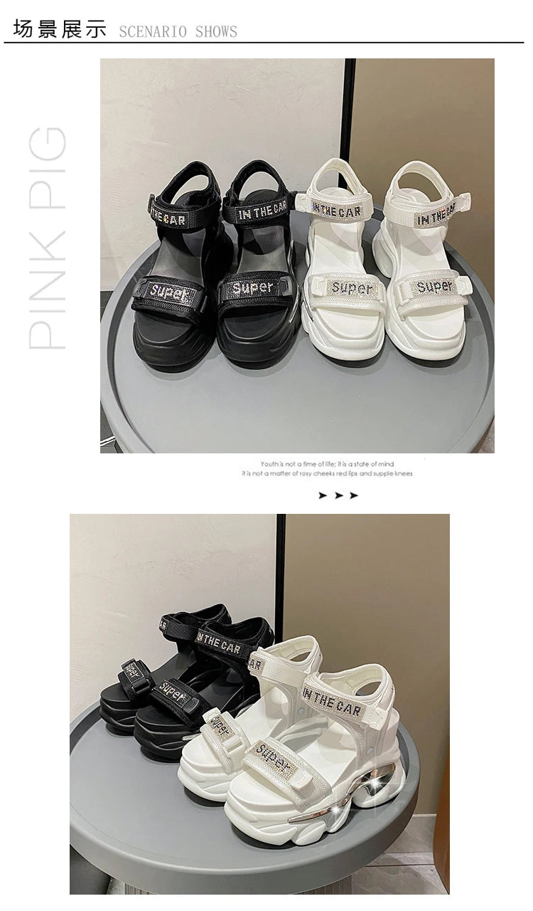 10CM Chunky Platform Sandals Women New Summer Bling High Heels Sandals Woman Beach Casual Slides Thick Sole Sandalias Mujer