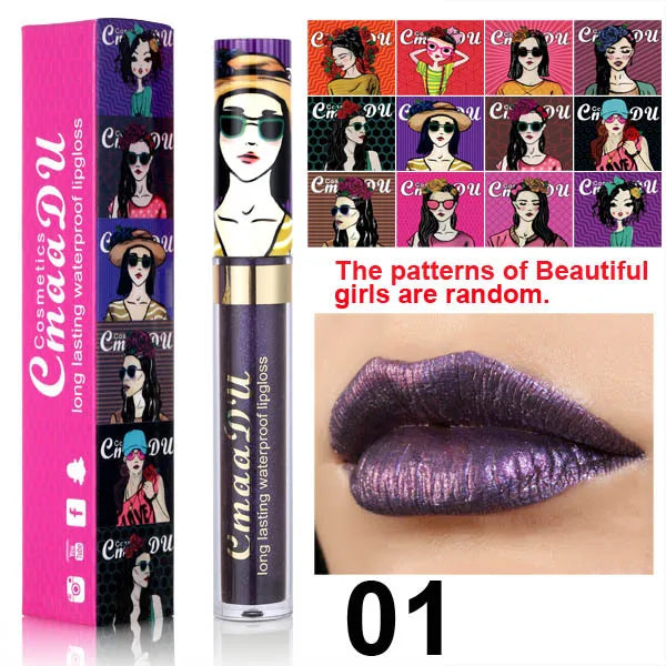 11 Color Lip Gloss  Metallic Shimmer Glitter Finish Lipstick Long Lasting Waterproof Lip Stain
