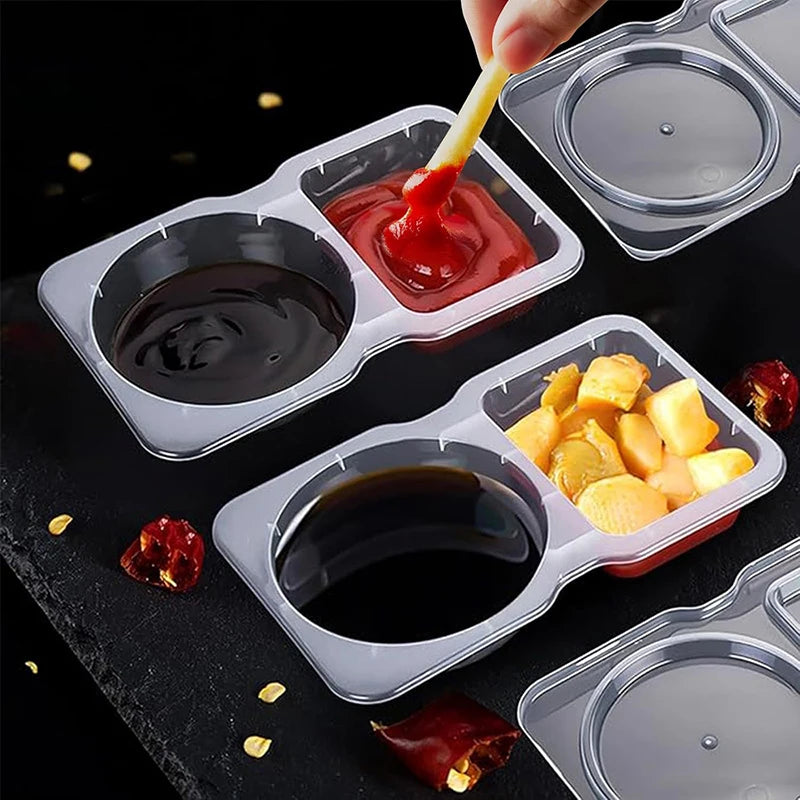 10Pcs Reusable Snack Containers with Lid Double Compartment Snackle Box Sauce Containers Portable Snack Box Food Containers Set