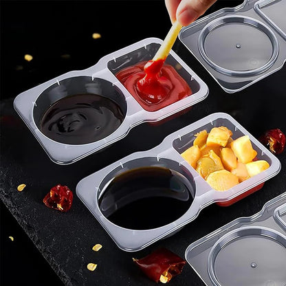 10Pcs Reusable Snack Containers with Lid Double Compartment Snackle Box Sauce Containers Portable Snack Box Food Containers Set