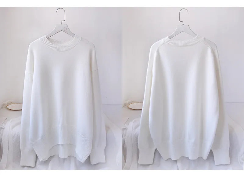 Light Blue Oversized Sweaters For Women 2024 Trend White Loose Sweater Casual Autumn Winter Warm Thick Knit Sweater Women Jumper