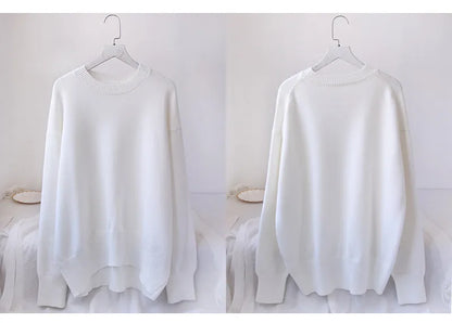 Light Blue Oversized Sweaters For Women 2024 Trend White Loose Sweater Casual Autumn Winter Warm Thick Knit Sweater Women Jumper