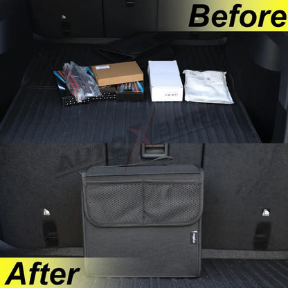 Car Trunk Organizer Felt Boot Organiser Storage Bag Box Portable Handbag Cargo Tool Holder Mesh Net Pocket Collapsible Universal