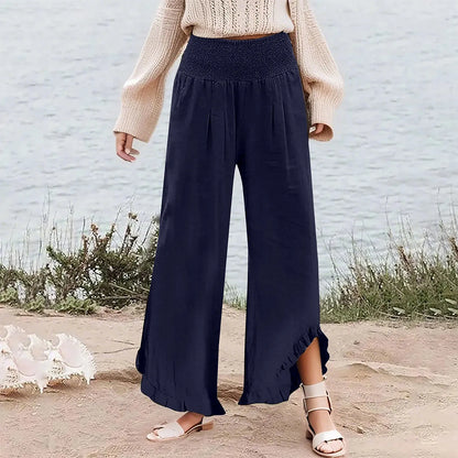 Summer Womens Palazzo Pants Summer Casual Flowy Wide Leg Trousers Beach Travel Vacation Outfits All Match Loose Baggay Pants