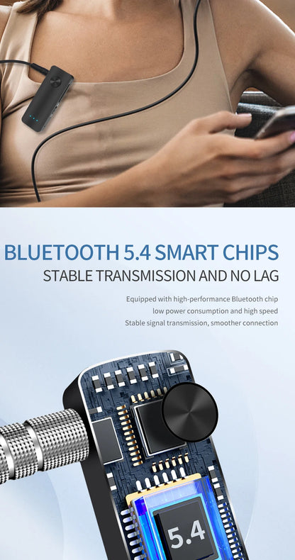 2-In-1 Wireless Audio Adapter Bluetooth 5.4 Receiver Transmitter 3.5mm AUX Lossless Sound MIC For Car Speaker TV PC Airplane