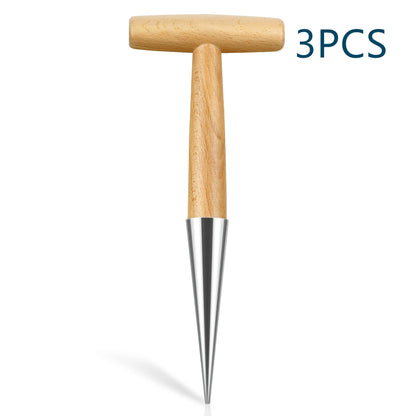 Gardening Hole Puncher Wooden Handle T-shaped Fertilizer Planting Tool Punching Sower Garden Flower Plants Supplies Accessories