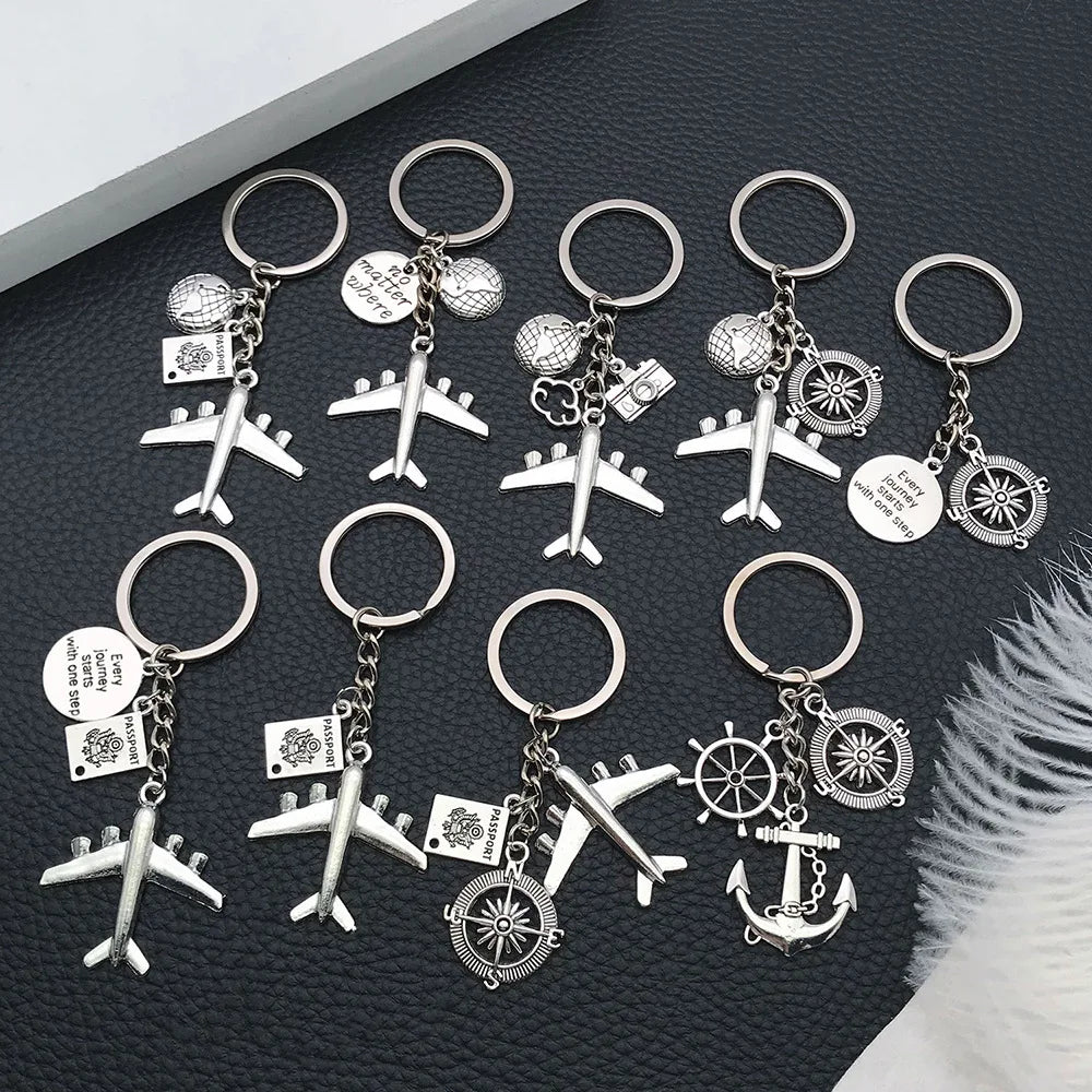 'To travel is to live' Trip Keychain Enamel Airplane Earth 'No Matter Where' Key Chain Trend Pendant Handmade Key Ring Jewelry ﻿