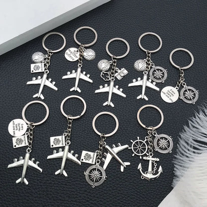 'To travel is to live' Trip Keychain Enamel Airplane Earth 'No Matter Where' Key Chain Trend Pendant Handmade Key Ring Jewelry ﻿