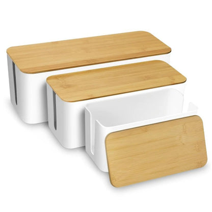 Cable Storage Box Power Strip Case Wooden Power Line Wire Management Organizer Anti-Dust Charger Socket Network Line Storage Bin