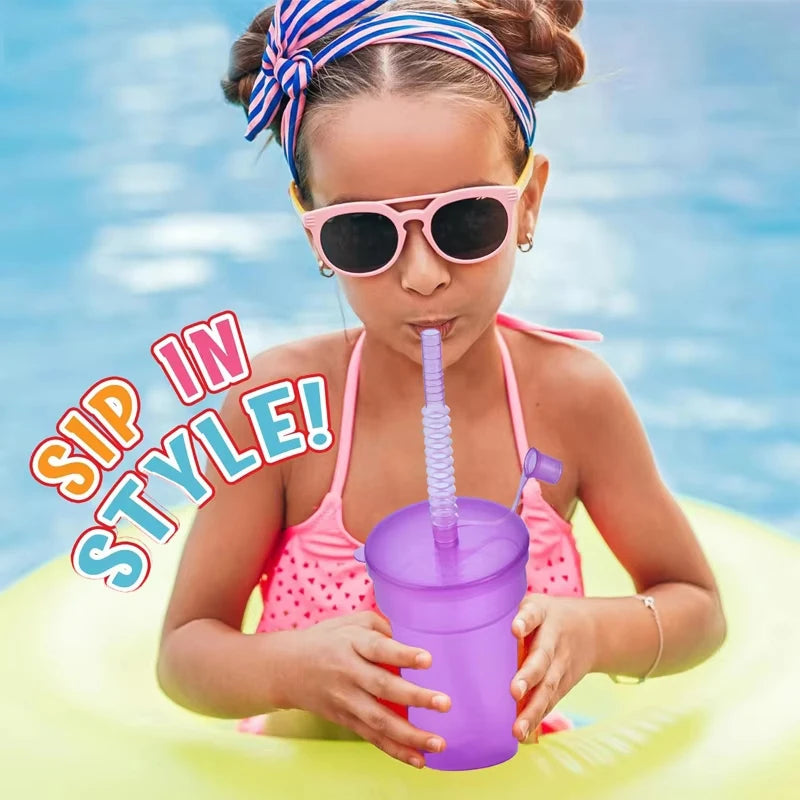 8/16/24pcs Neon Sipper Cups, Spill-Proof Cups with Lids and Straws - Ideal for School Events, Themed Parties, and Birthday Party
