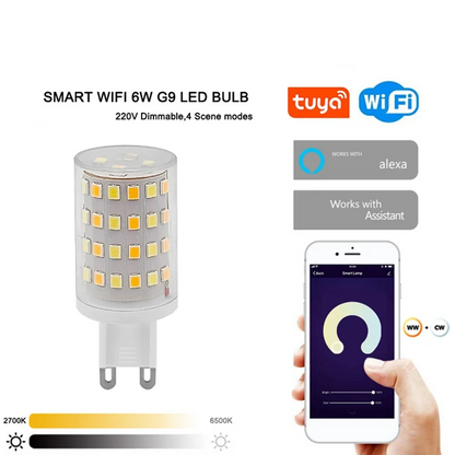 Emption!G9 LED Bulb Wifi Dimmable Smart Light 6W Halogen Light Voice Control Smart LED Bulbs 2700-6500K EU Plug