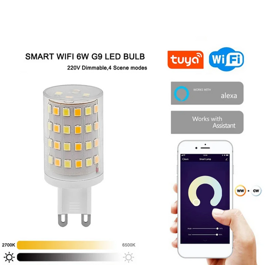 Emption!G9 LED Bulb Wifi Dimmable Smart Light 6W Halogen Light Voice Control Smart LED Bulbs 2700-6500K EU Plug