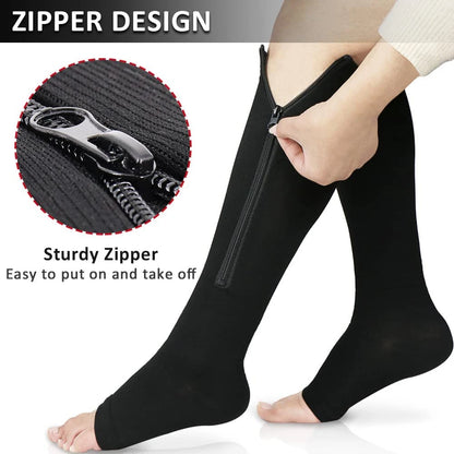 1Pair Medical Compression Socks - Open Toe 15-20 MmHg Zipper Compression Diabetic Socks, Improves Blood Circulation,Reduces Pain