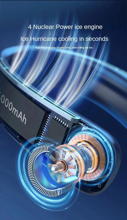 15000mah Portable Neck Fan Smart Digital Display USB Rechargeable Outdoors Bladeless Silent Cooling Neck Fan For Summer Sport