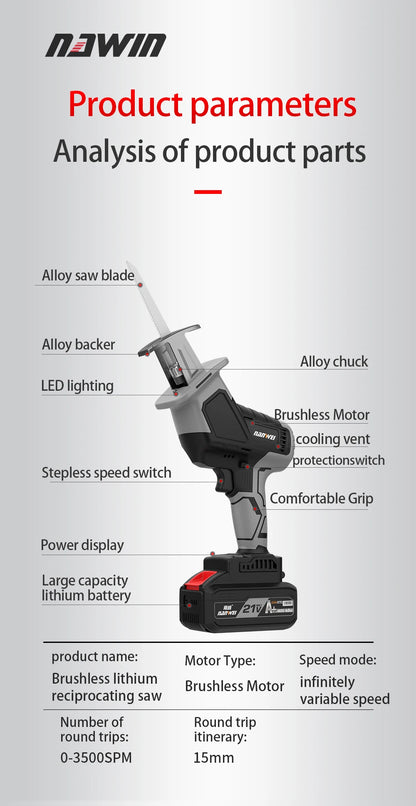 NANWEI Cordless Reciprocating Saw Adjustable Speed Electric Saw Saber Saw Portable for Wood Metal Cutting Saw