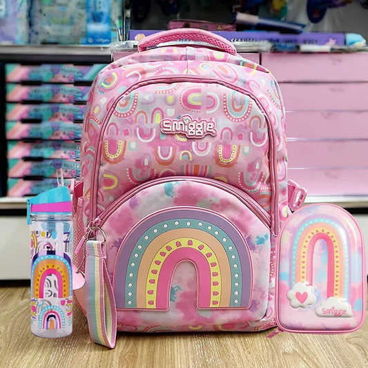 Genuine Australian Smiggle Schoolbag Light Pink Rainbow Door Student Stationery Pencil Case Large Capacity Backpack Student Gift