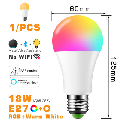 LED Smart Light Bulb, Color Changing Alexa Light, RGB Smart Lamp That Work With Alexa, E27 B22 Base,16 Million Colors,Dimmable