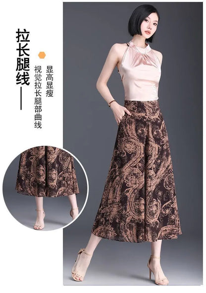 New Summer Print Palazzo Pants for Women Lightweight High Waisted Loose Skirt Pants