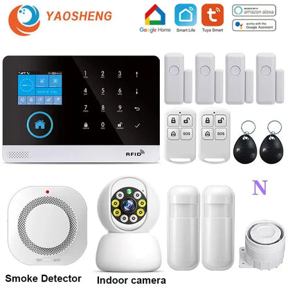 Wireless Home Alarm System Tuya Smart Home WIFI 2G GSM Security Alarms For Home With Motion Sensor With Alexa & Google Home