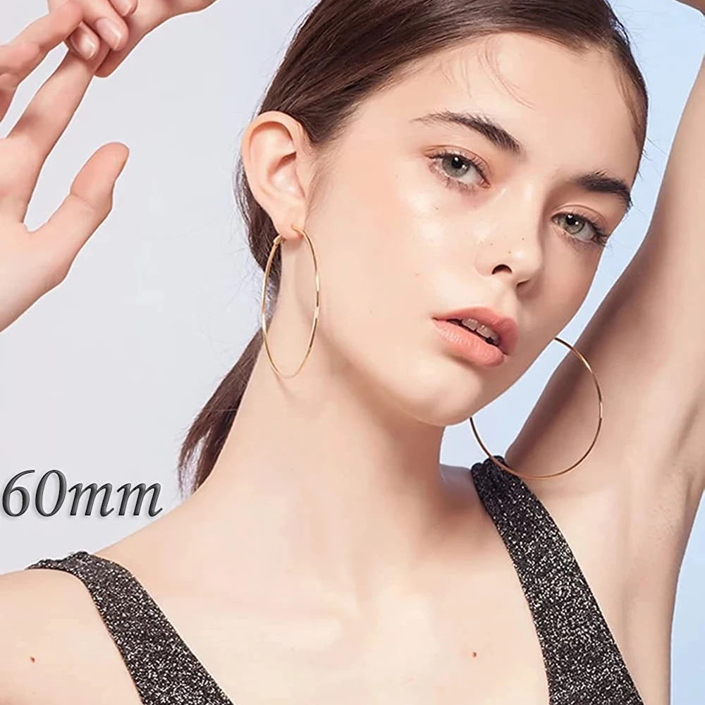 Stainless Steel Big Earrings Smooth Large Hoops Exaggerate Round Loop Ear Ring for Women Jewelry 20-90mm