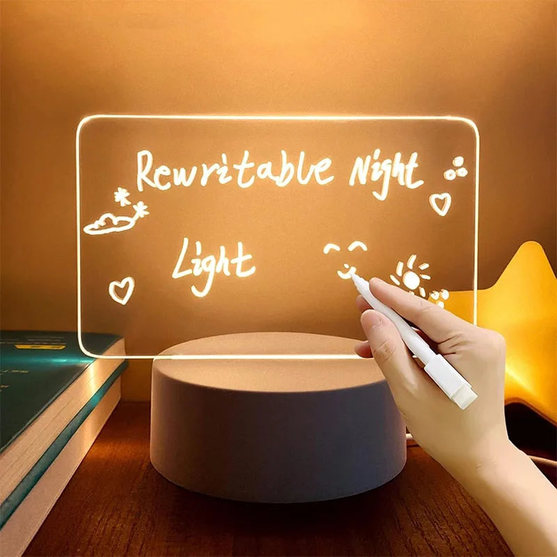 LED Light Note Board USB-Powered with Pen Acrylic Dry Erase Board Clear Desktop Note Message Soft Lights Desk Lamp Gift