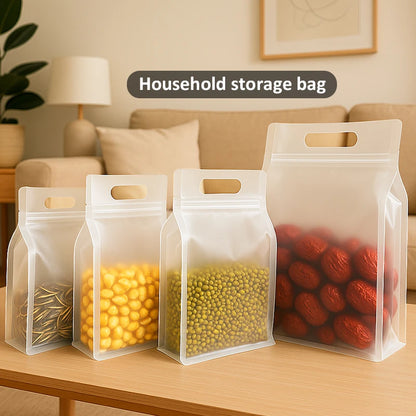 50pcs Reusable Matte Flat Bottom Pouch with Handle and Zipper Food Grade Material Plastic Packaging Bags for Storing Food Snacks