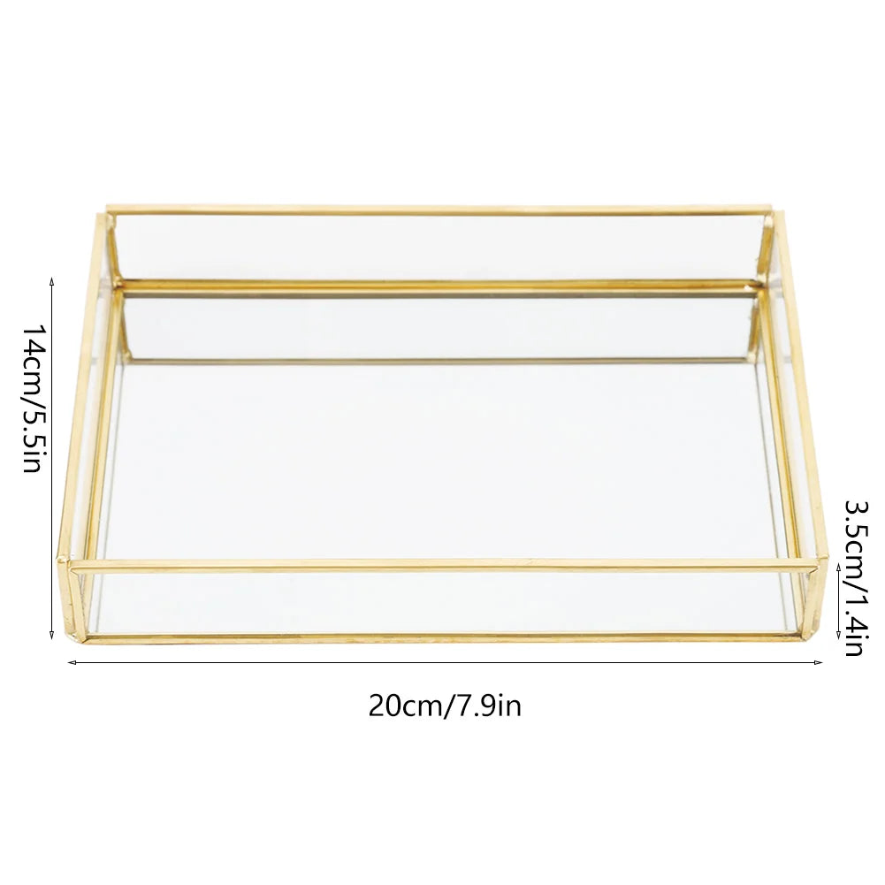 Cosmetics Storage Box Vintage Metal Glass Gold Tray Jewelry Large Capacity Cosmetics Display Boxes for Bedroom Bathroom