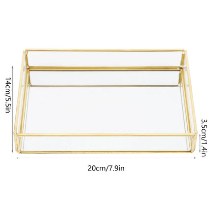 Cosmetics Storage Box Vintage Metal Glass Gold Tray Jewelry Large Capacity Cosmetics Display Boxes for Bedroom Bathroom