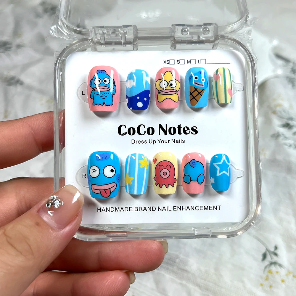 Handmade Fake Nails Press On With Glue Custom Designed Full Cover Cute Girl's Manicuree Wearable Nails Art XS S M Finger CN006