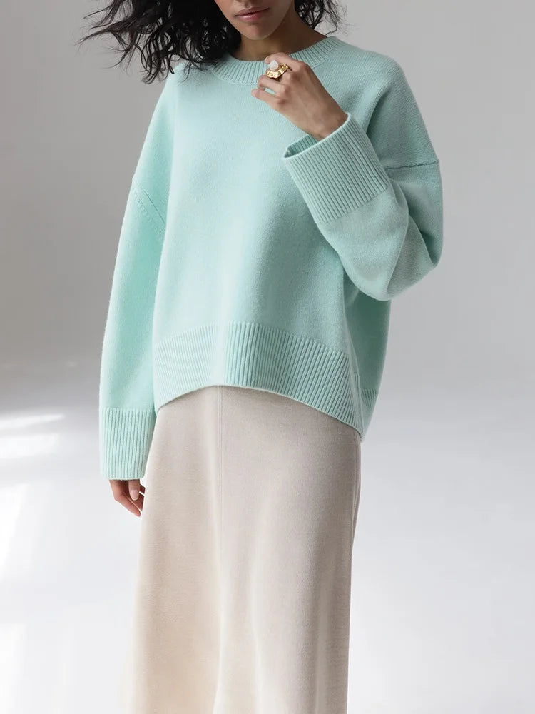 Light Blue Oversized Sweaters For Women 2024 Trend White Loose Sweater Casual Autumn Winter Warm Thick Knit Sweater Women Jumper