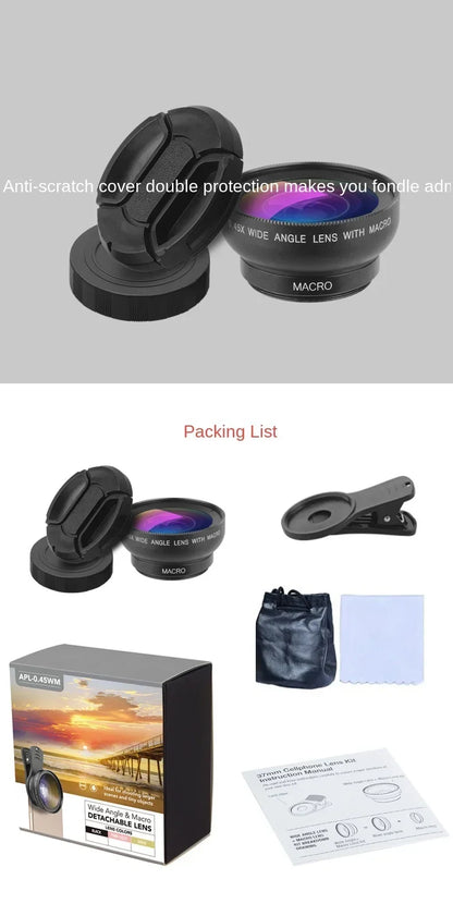 Phone Lens Kit 0.45x Super Wide Angle & 12.5x Super Macro Lens HD Camera Lentes for IPhone 6S 7 Xiaomi All Cellphone 1pcs