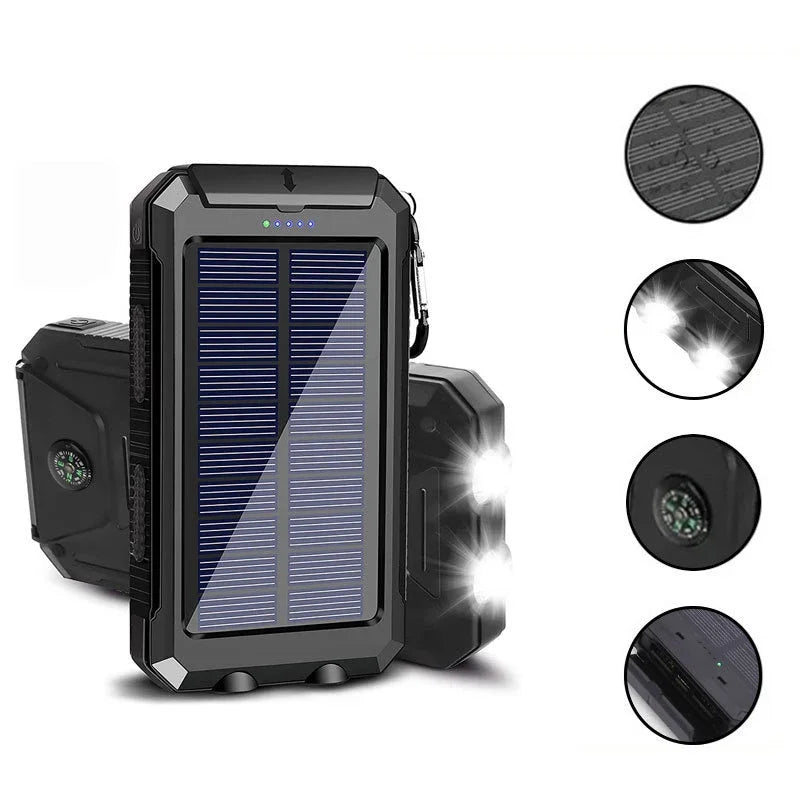 Solar Power Bank 20000mAh Charging Portable Charger Phone External Battery with SOS Flashlight 2-USB Outdoor Powerbank