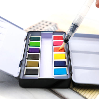 Artecho NEW Art Supplies Paint Set Tin Box Palette Solid Watercolor Set With 12 Essential Colors
