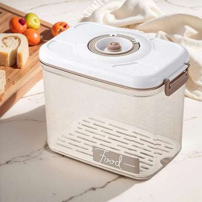 Food Vacuum Storage Box with Removable Drain Plate Fresh Container Airtight Fridge Organizer for Fruit Vegetables Bread Snacks