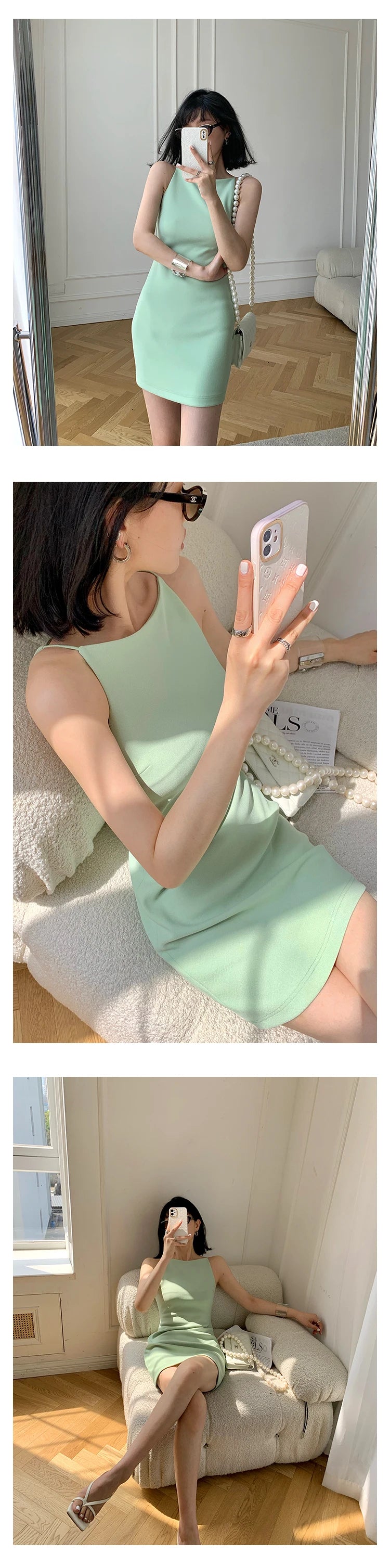 Jielur Summer Women New Spaghetti Strap Elegant Party Mini Dress Female Fashion Sexy Ladies Sleeveless Clothes