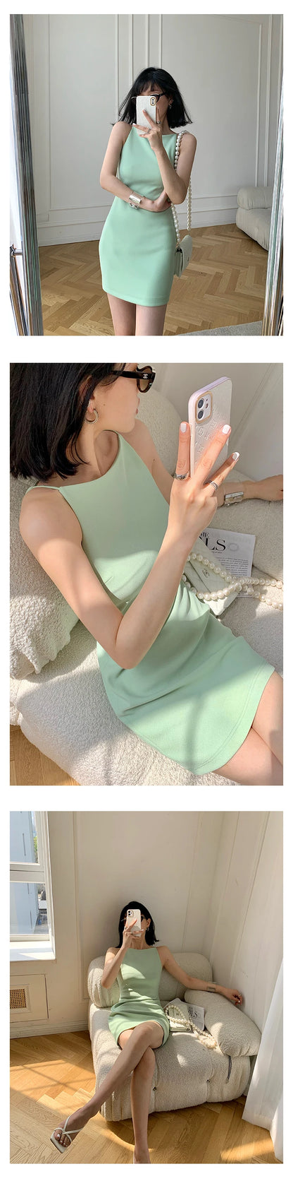 Jielur Summer Women New Spaghetti Strap Elegant Party Mini Dress Female Fashion Sexy Ladies Sleeveless Clothes