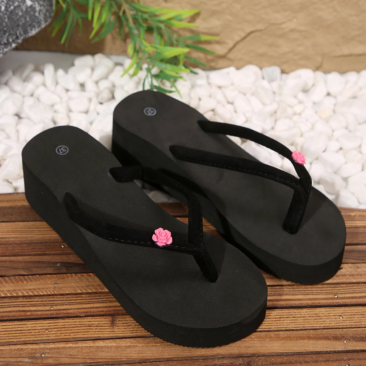 Flip-Flops for Women Summer Simple Fashion Outer Wear Non-Slip Wedge Heel Flip-Flops Mid-Heel