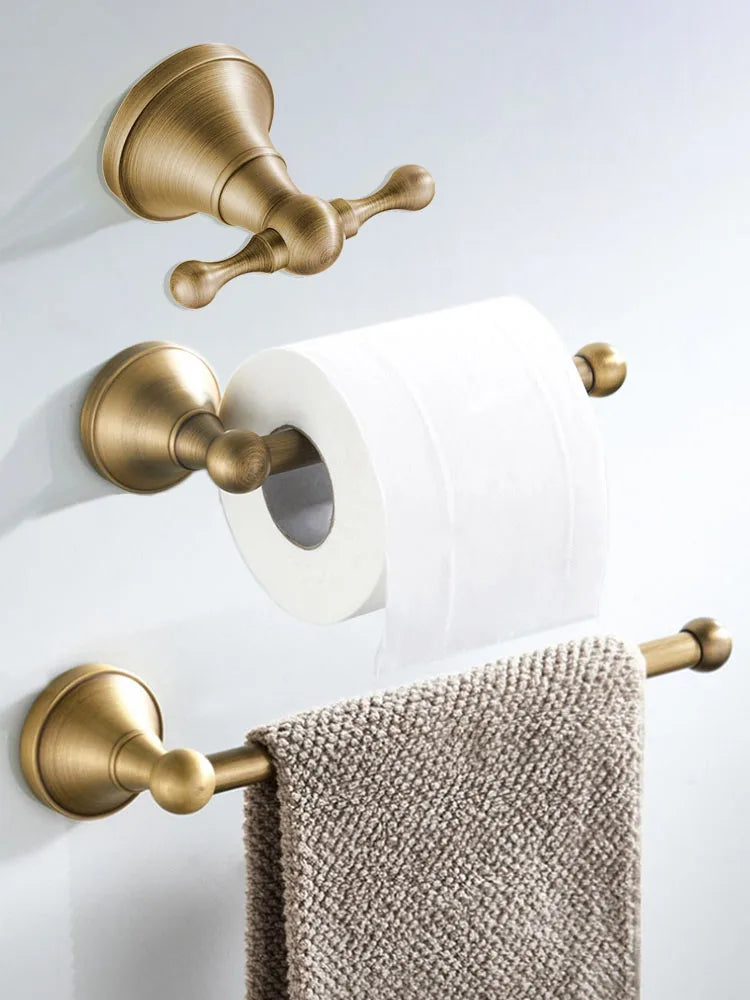 Bathroom Accessories Antique Brass Wall Mounted Toilet Paper Holder Towel Ring Robe Coat Hook Bathroom Hardware