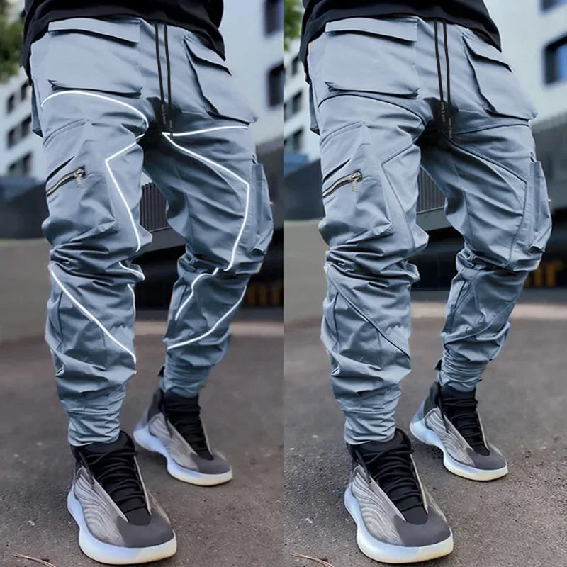 New 2025 Men‘s Casual Cargo Pants Loose Fashion Striped Multi Pocket Sports Fitness Hip Hop Jogger Trousers Male Cargo Pants