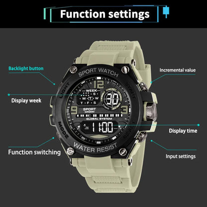 Men Waterproof  Sports Watches Multifunction Electronic Watches Anti Drop and Shock-absorbing Wristwatches