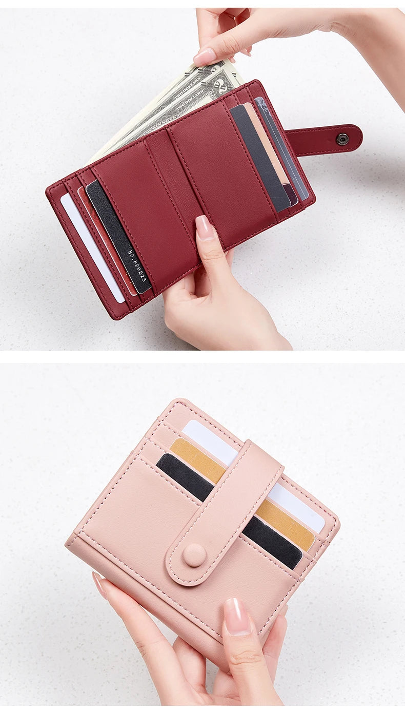 RFID Anti-blocking Wallet for Women, Multi-Card, Credit Card Bag, Lightweight and Simple, Short Buckle, Small, Fashion Wallet