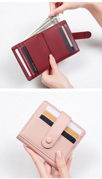 RFID Anti-blocking Wallet for Women, Multi-Card, Credit Card Bag, Lightweight and Simple, Short Buckle, Small, Fashion Wallet