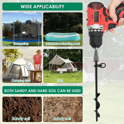 4Pcs Trampoline Anchors Set 11.8inch Heavy Duty Ground Anchors High Wind Trampoline Stakes Manual/Drill Installed Swing Anchors