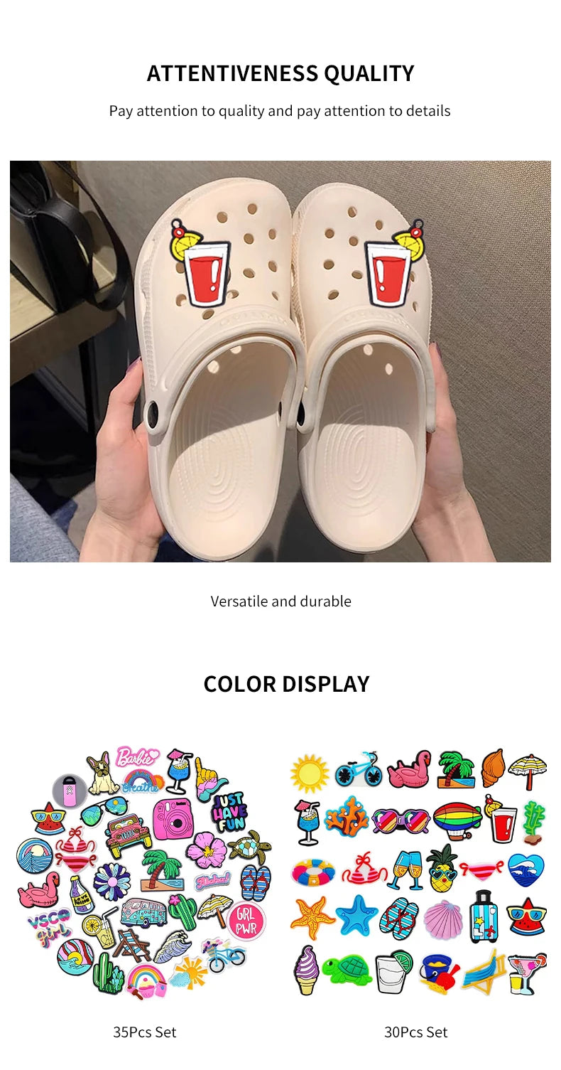 35/30 Pcs Shoe Charms for Crock Clogs Cute Cartoon Shoe Charms Lovely Shoe Accessories Summer Fashion Shoe Charms