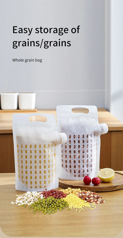 Food Storage Grain Bag Multigrain Pour Reusable Portable Bag Cereal Flour Bean Nut Rice Tea Powder Water Reusable Organizer Case