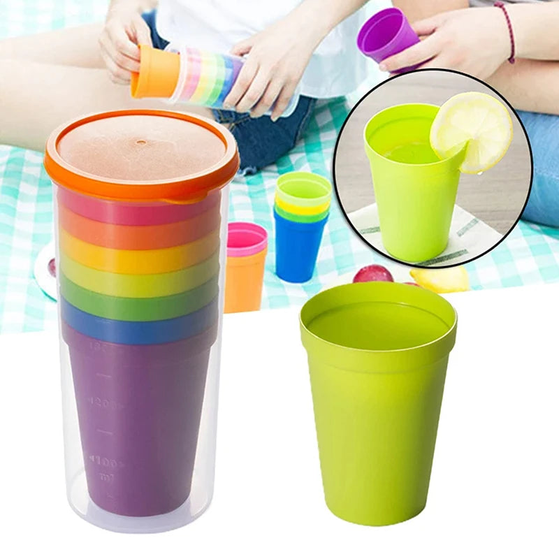 7pcs Rainbow Plastic Cups Set Reusable Water Mug Picnic Travel Trendy Funny Portable Rainbow Suit Cup Party Kids Drink Cup
