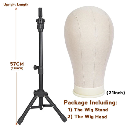 21-23inch Canvas Block Head Mannequin Wig Head Wig Stand Tripod with Head Mannequin Head Wig Display Styling Head With Stand