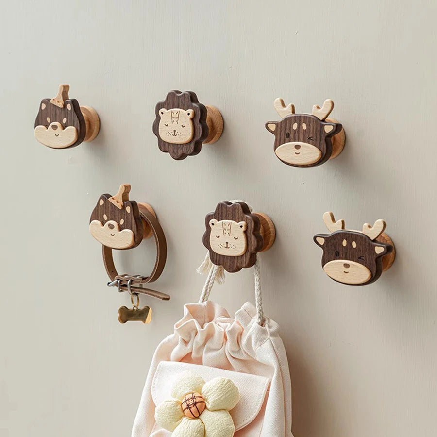 1pcs Animal Wooden Hooks Cute Room Decor Hook Wall Keychain Coat Hook Home Door Wood Hook Hanger Kitchen Accessories Gadget