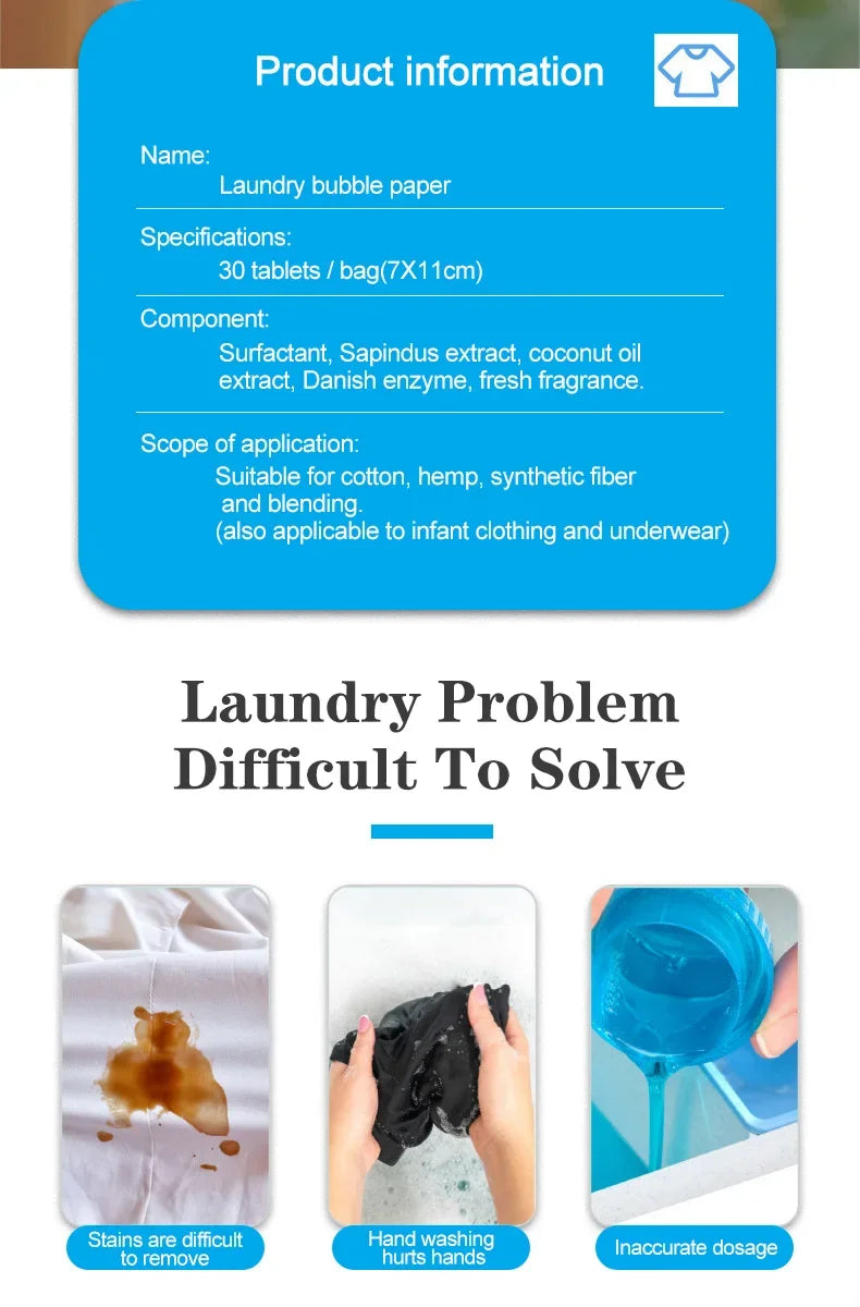 30-180PCS Laundry Detergent Sheets Easy Dissolve Laundry Tablets Strong Deep Cleaning Detergent Laundry Soap for Washing Machine