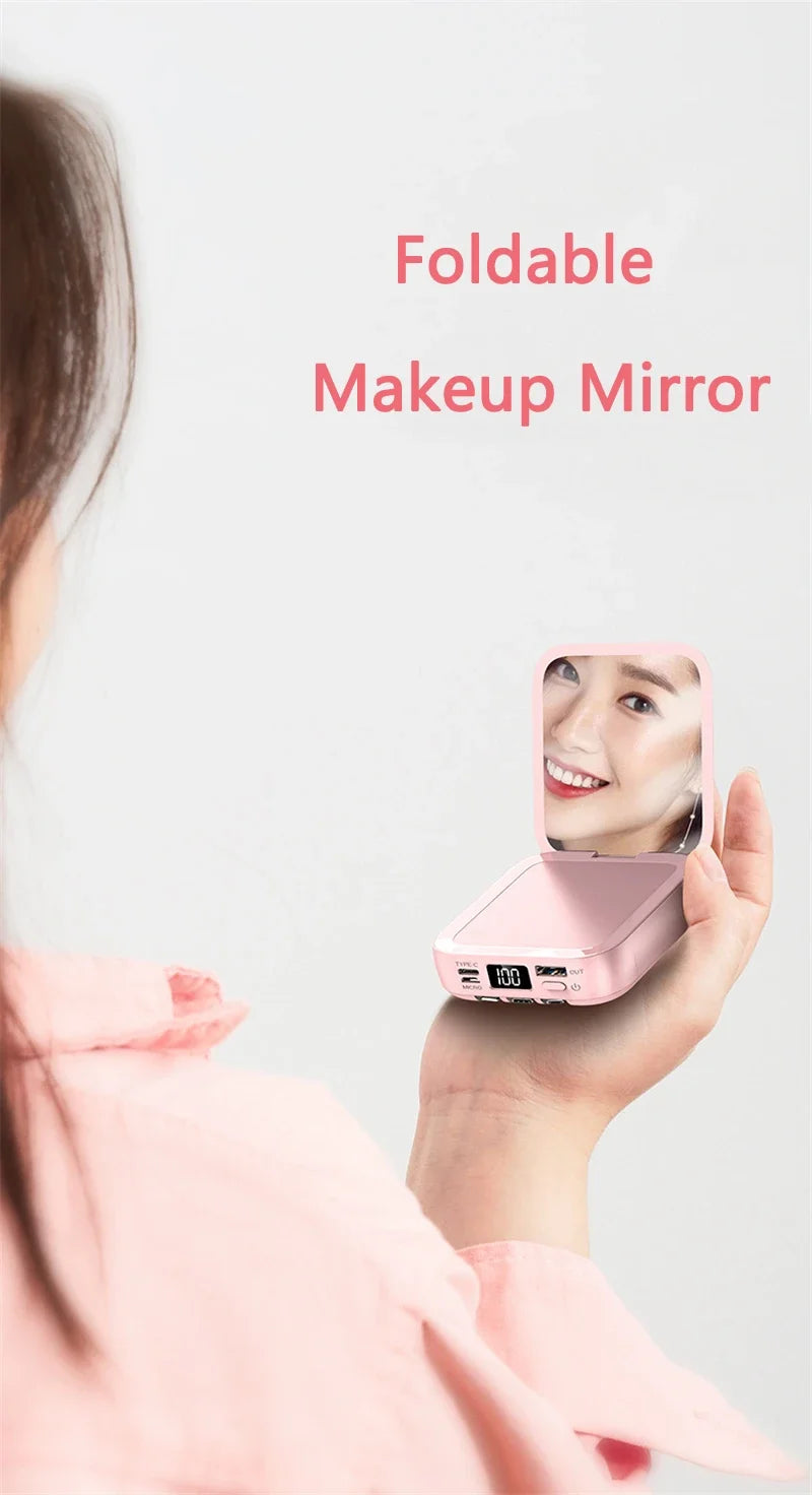 New Mini power bank 20000mAh with makeup mirror, fast charging, portable charger, power bank with cable, mobile phone power bank